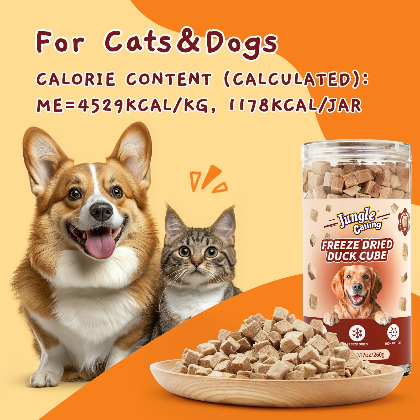 Jungle Calling freeze-dried duck bites display pure meat fibers with minimal processing.