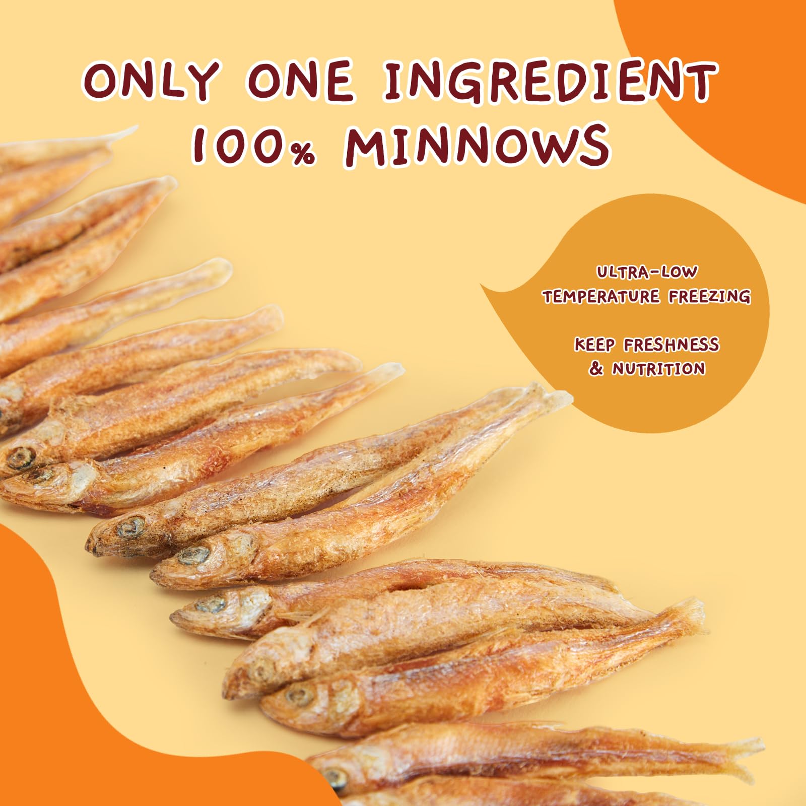 Jungle Calling minnow treat closeup highlights crunchy texture and protein-rich snack.