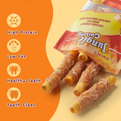 Jungle Calling natural ingredients label close-up, grain-free option for picky eaters.