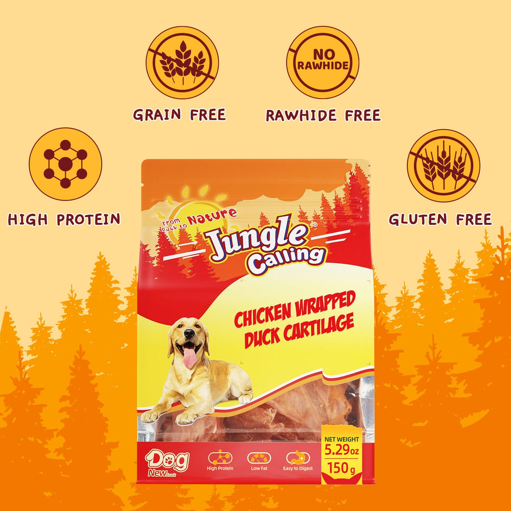 Jungle Calling rawhide-free chews display, alternative dog chew.
