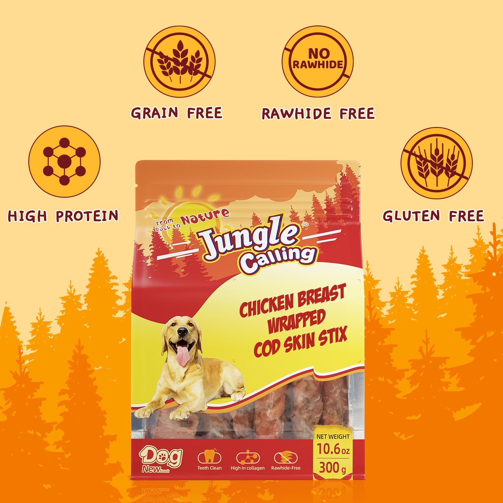 Jungle Calling Rawhide-Free Dog Treat in stick form for chewing