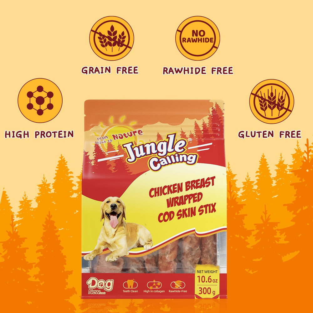 Jungle Calling Rawhide-Free Dog Treat in stick form for chewing