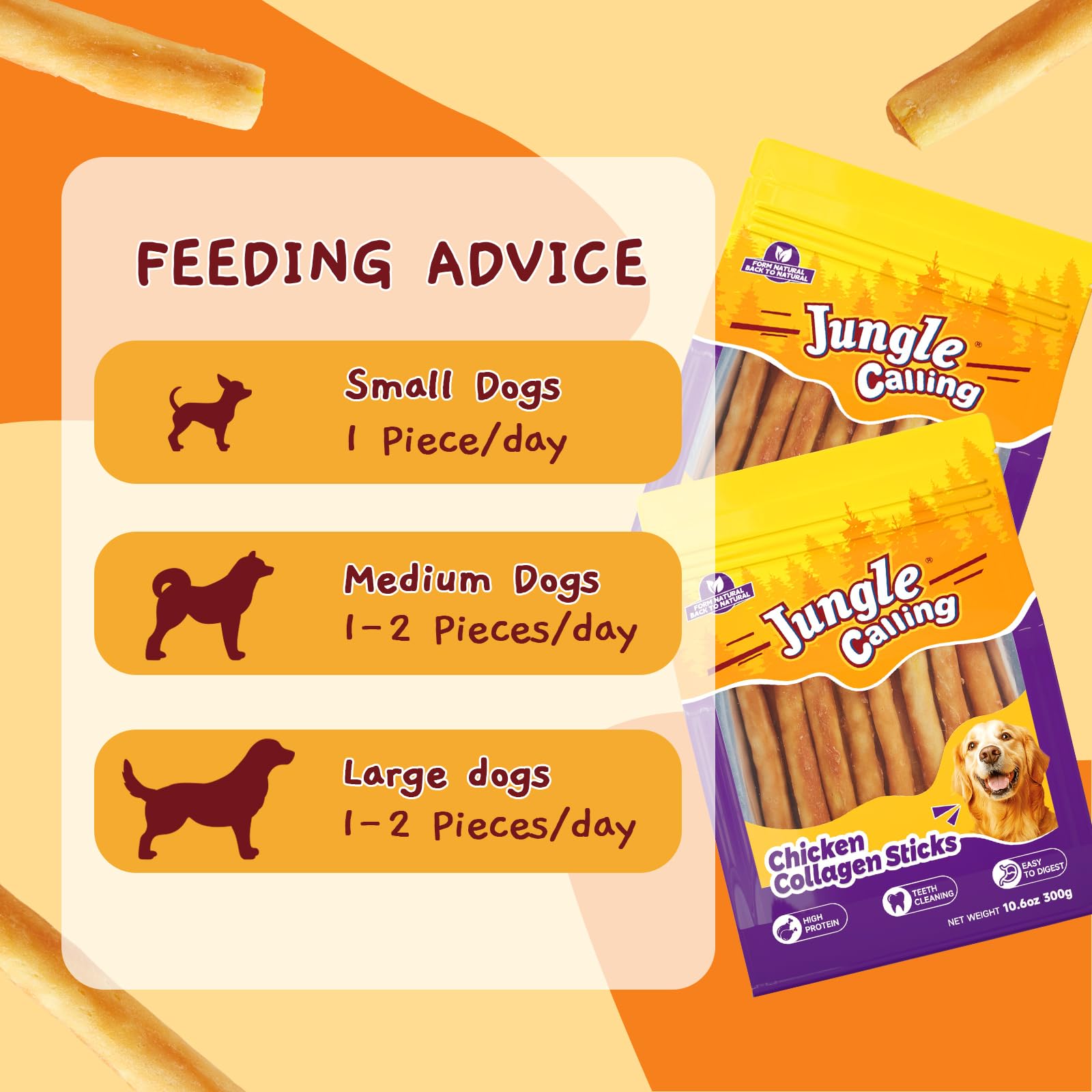 Jungle Calling safe feeding recommendations illustration reminds proper sizing and supervision.