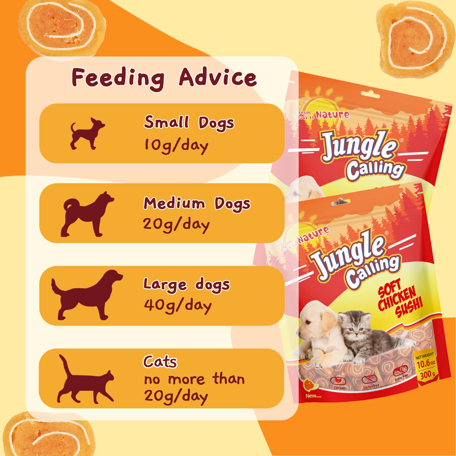 Jungle Calling chicken-ingredient closeup—premium protein for daily snacking.