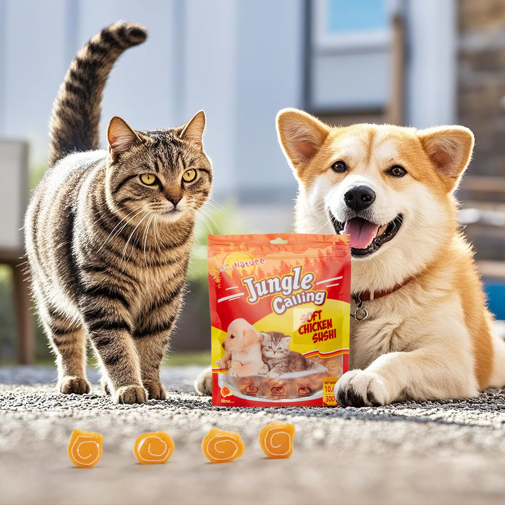 Jungle Calling packaging-display closeup—ready-to-use treats for home or travel.