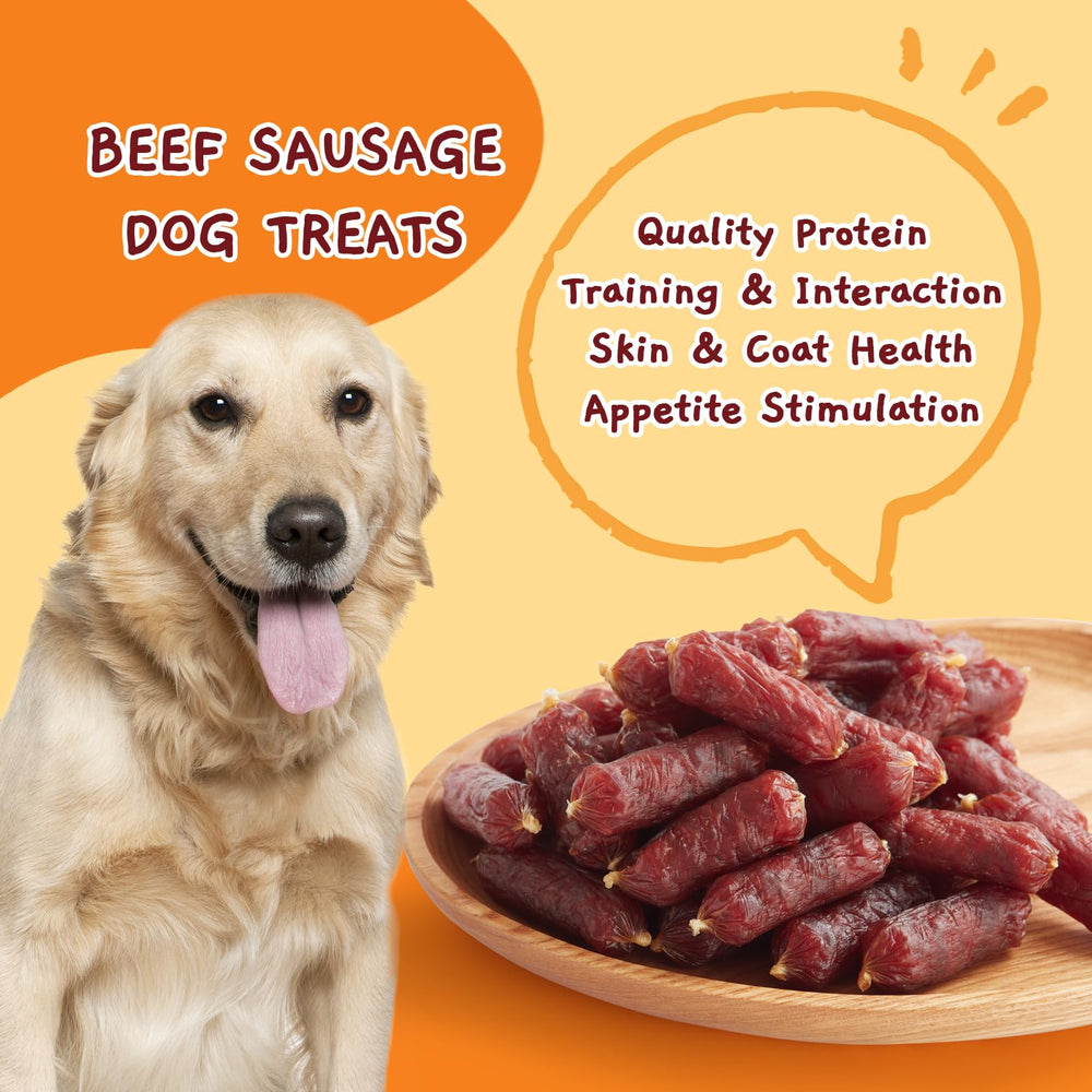 Jungle Calling training-friendly beef sausage treats, bite-sized pieces for dogs.