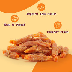 Jungle Calling grain-free chews with real chicken and sweet potato for easy digestion.