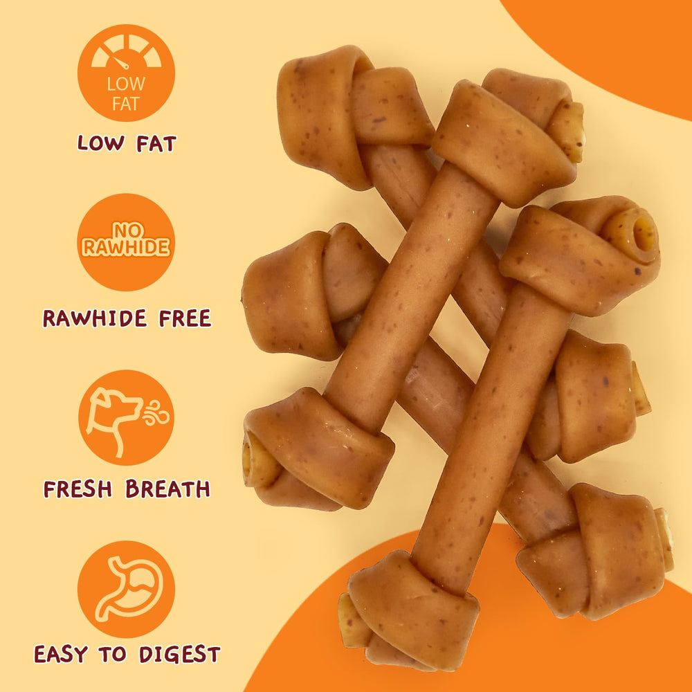 Jungle Calling rawhide-free dog treats with knotted bone for safe, enjoyable chewing.