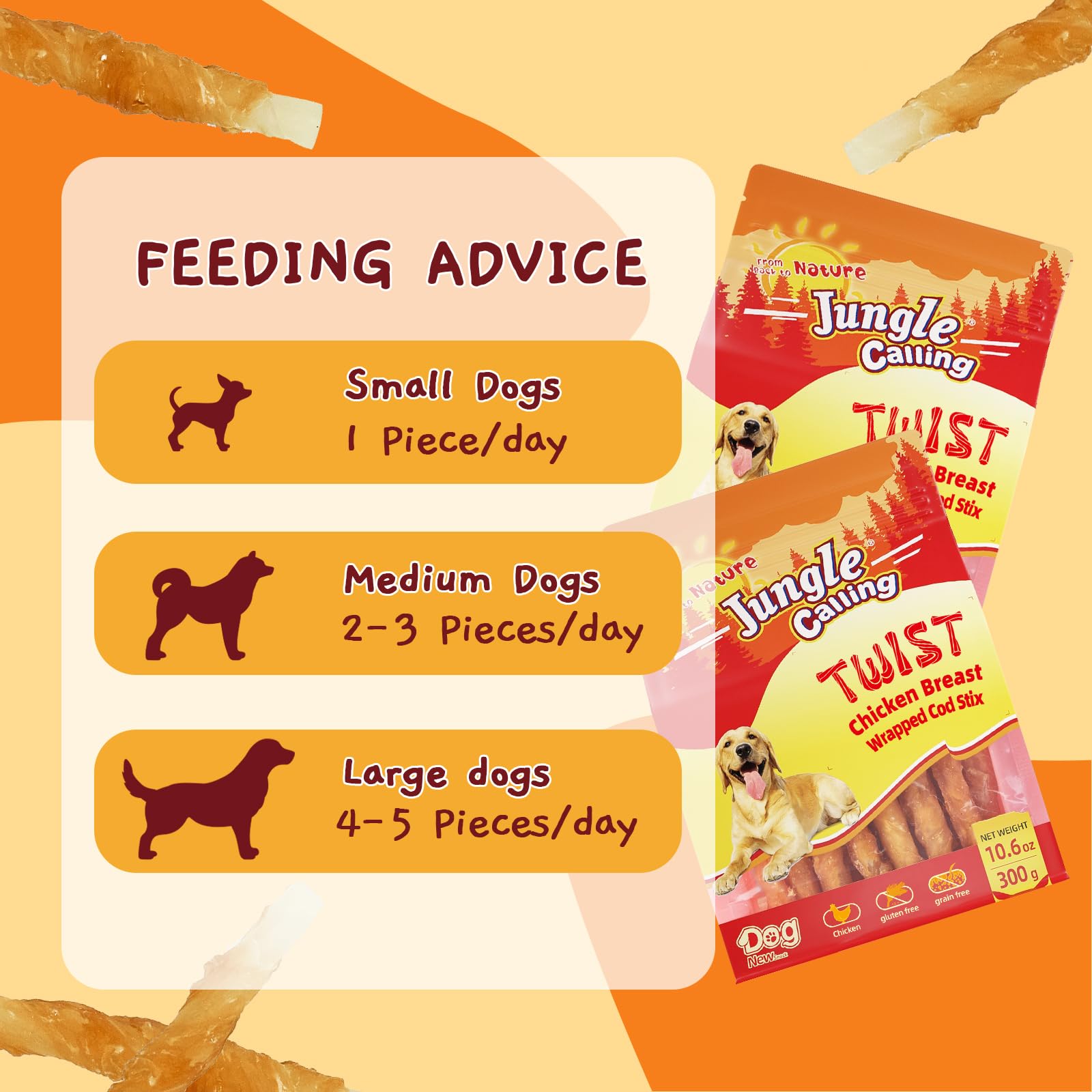 Jungle Calling chews suited for seniors and teething puppies
