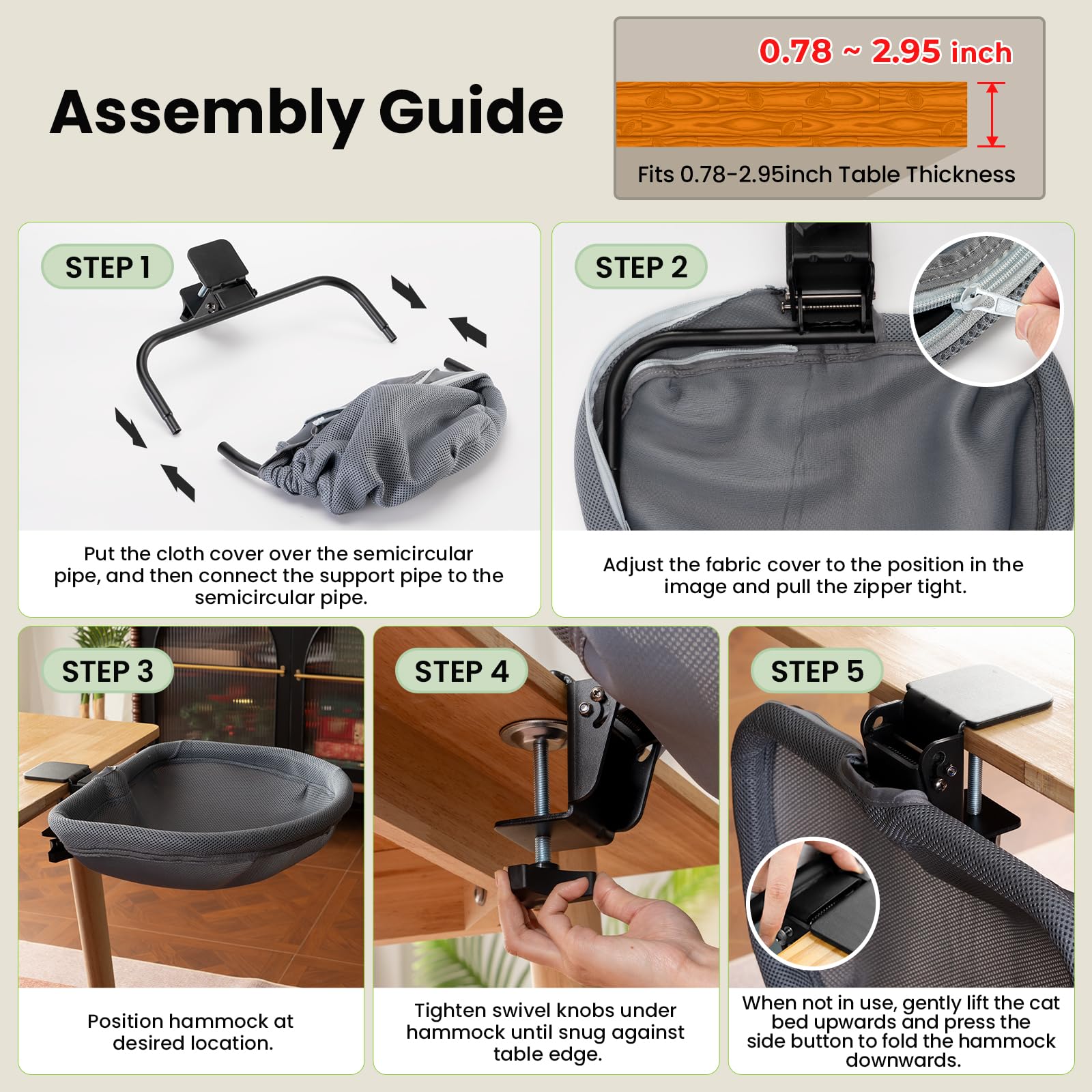 JUNSPOW cat desk bed easy cleaning with removable mesh cover