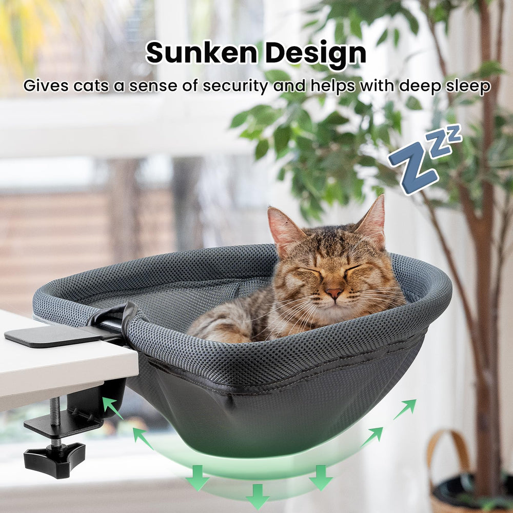 JUNSPOW cat desk bed semi-circular shape maximizes desk space