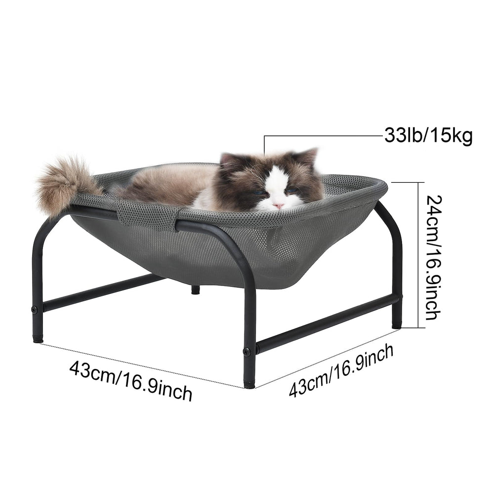 JUNSPOW cat bed square hammock closeup fabric shows breathable mesh layers.