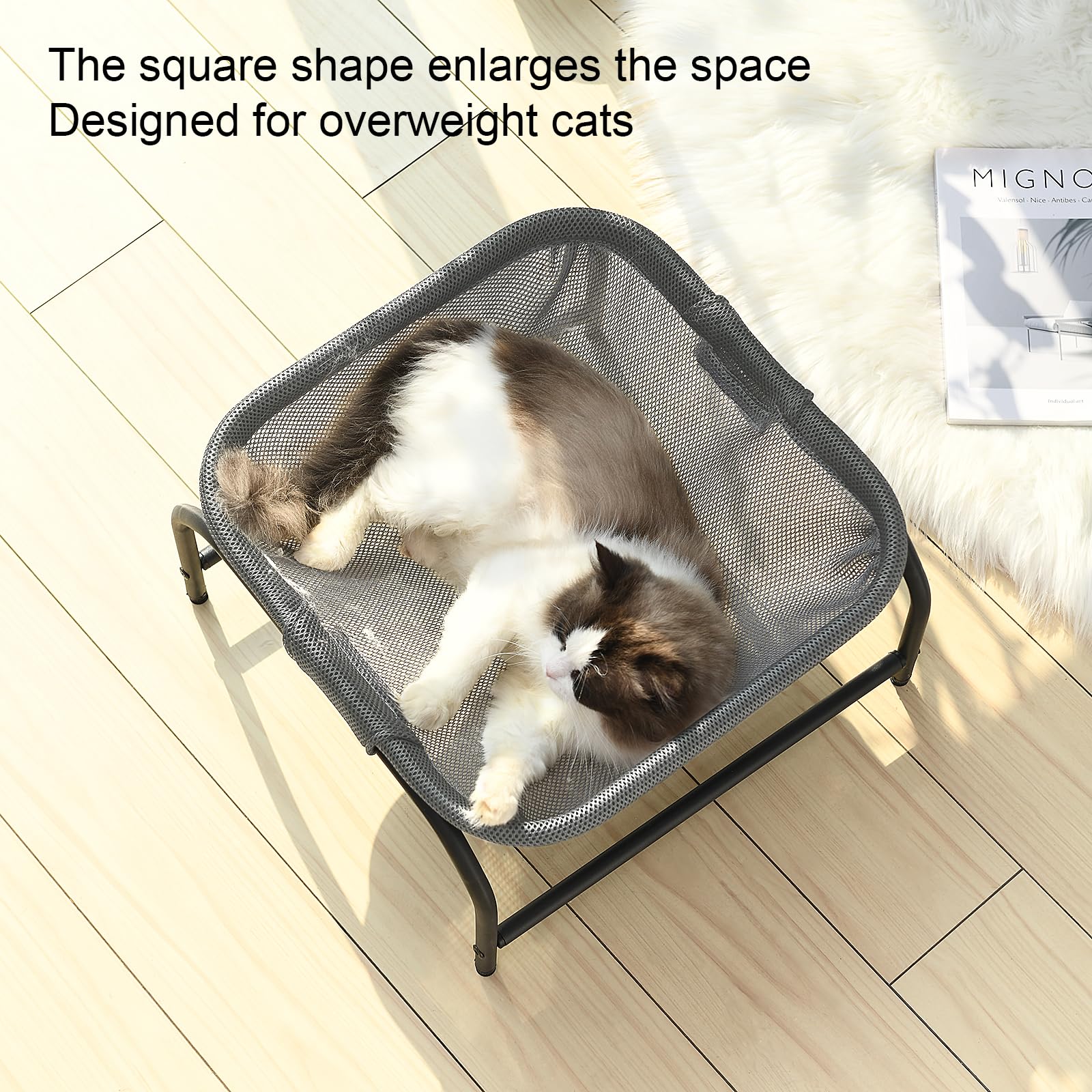 JUNSPOW cat bed square hammock used outdoors with stable, elevated resting surface.