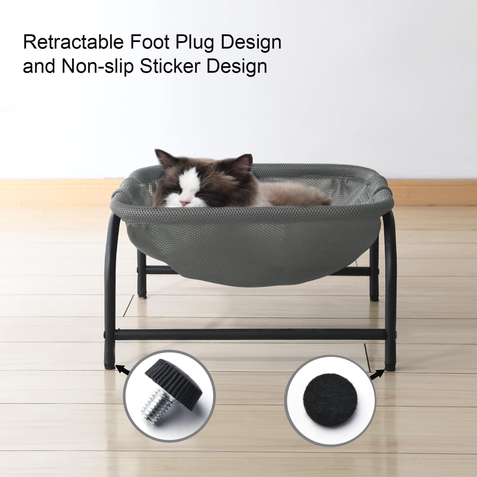 JUNSPOW cat bed square hammock retractable foot plugs prevent slipping.