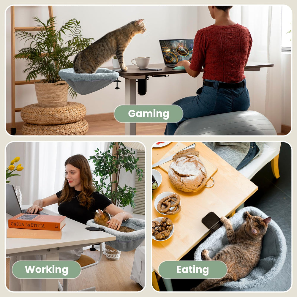 JUNSPOW Cat Desk Bed supports up to 40 pounds for larger cats.