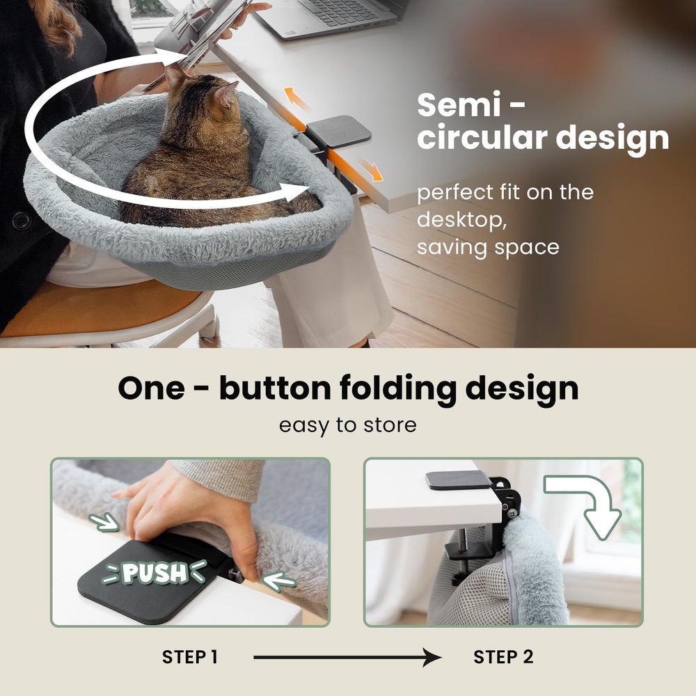 JUNSPOW Cat Desk Bed fitting a variety of desktops with stable support.