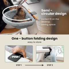 JUNSPOW Cat Desk Bed fitting a variety of desktops with stable support.