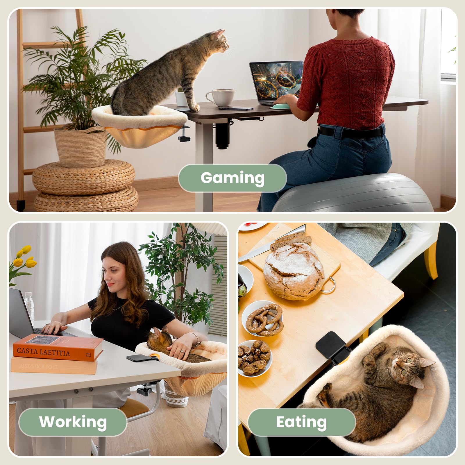 JUNSPOW Cat Desk Bed Desktop Compatible fits various desk surfaces securely