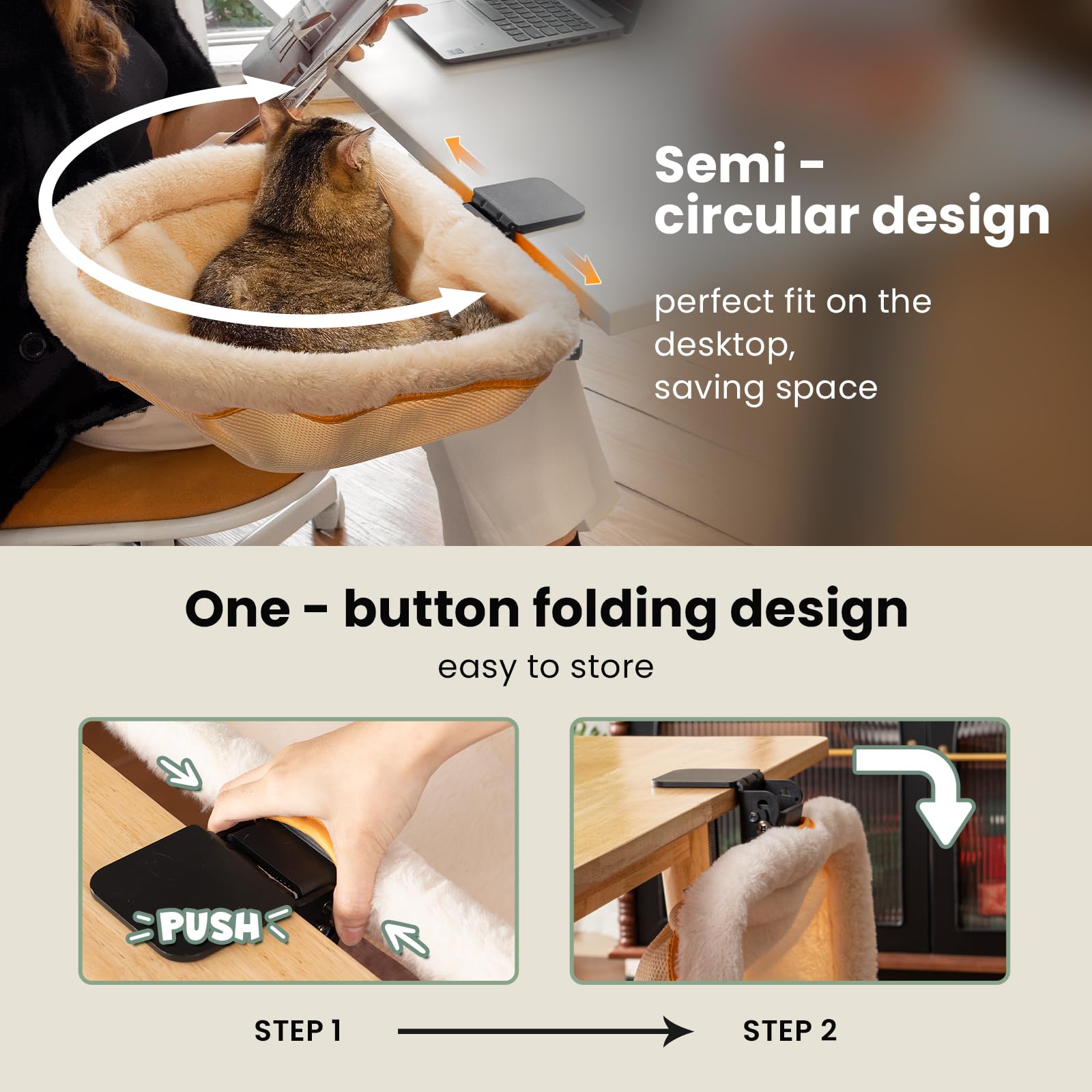 JUNSPOW Cat Desk Bed Faux Rabbit Fur provides soft warmth for naps