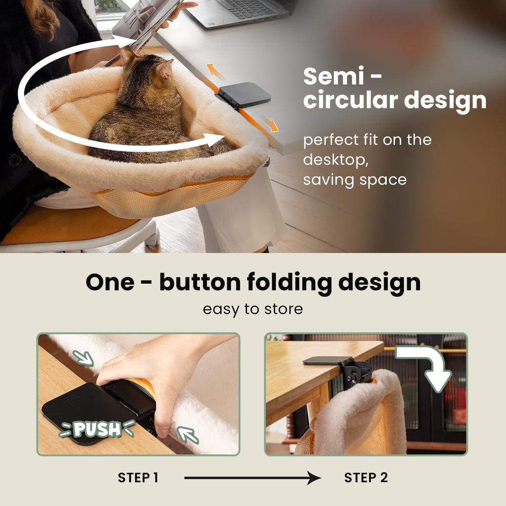 JUNSPOW Cat Desk Bed Faux Rabbit Fur provides soft warmth for naps