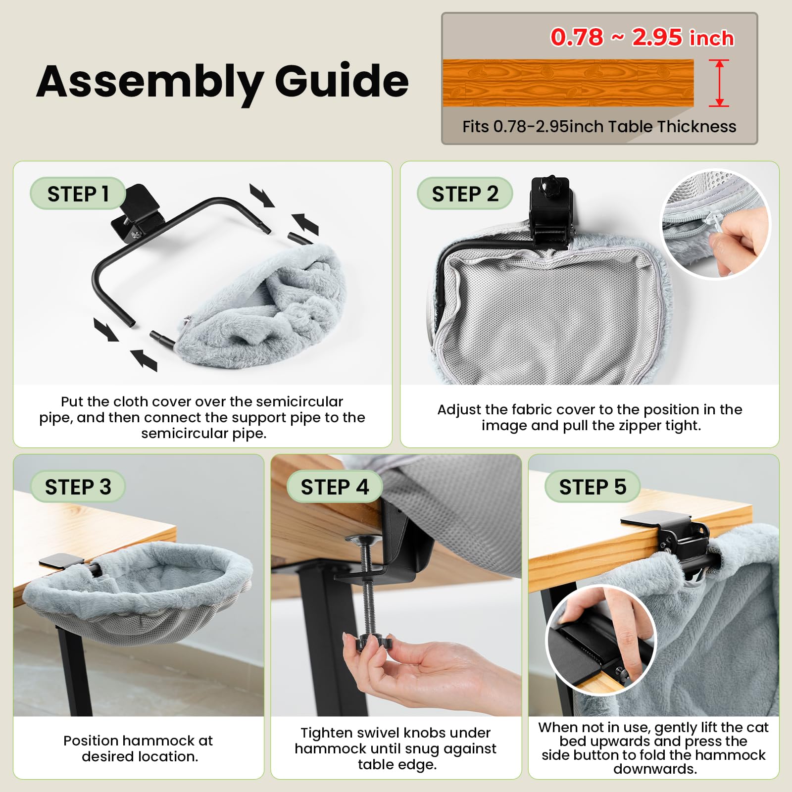 JUNSPOW Cat Desk Bed suitable for multiple desk setups.