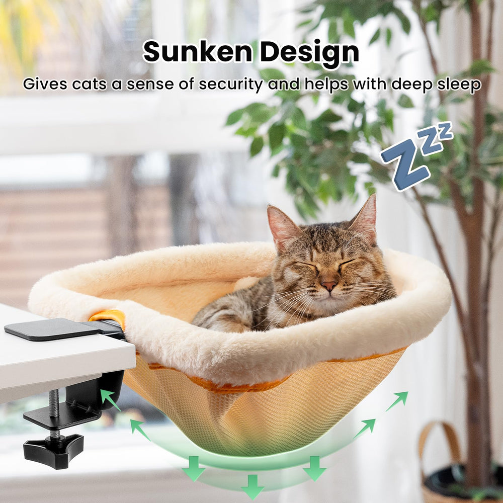 JUNSPOW Cat Desk Bed Semi-Circular Fit saves desk space and boosts usability