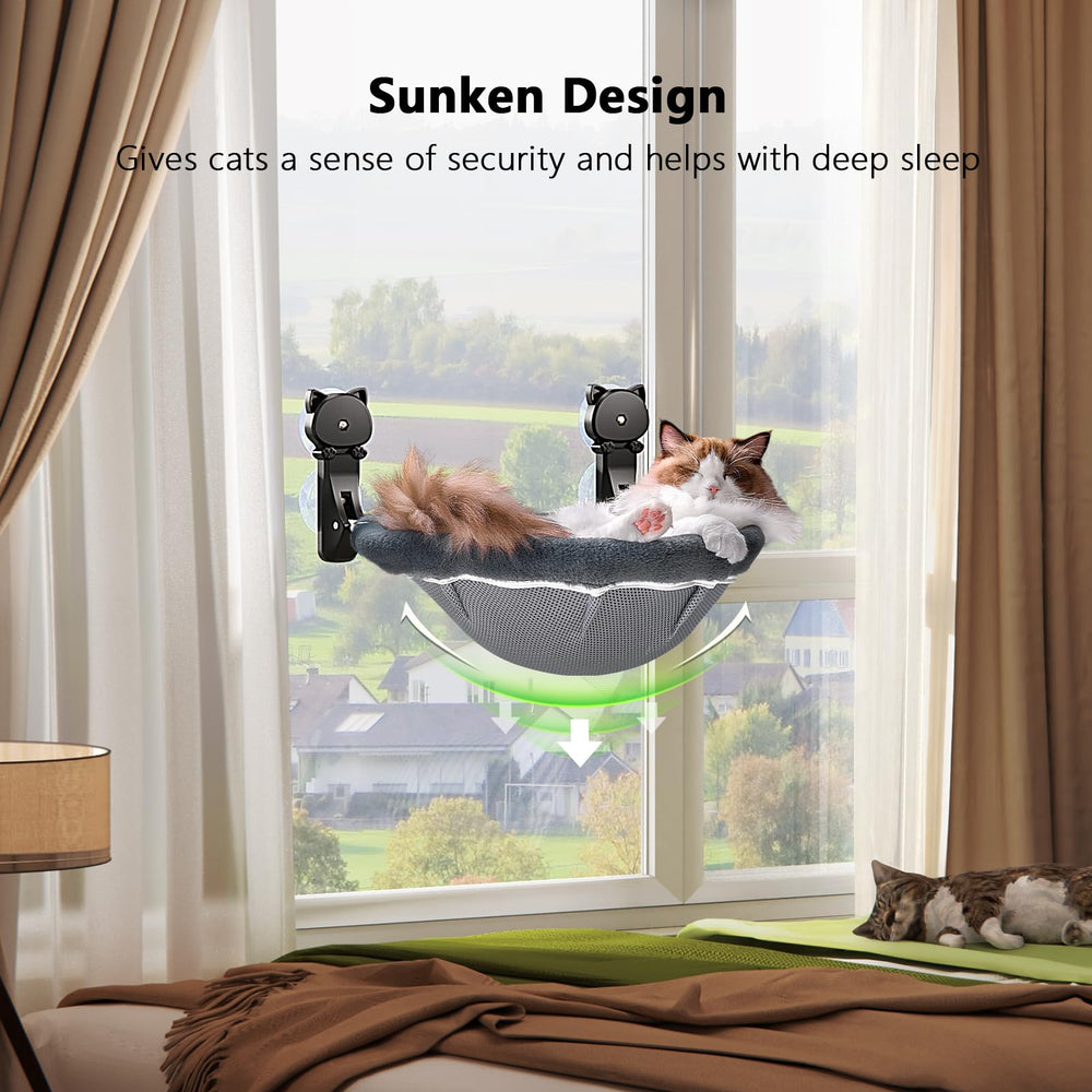 JUNSPOW cat window hammock with sturdy suction cups for secure mounting.