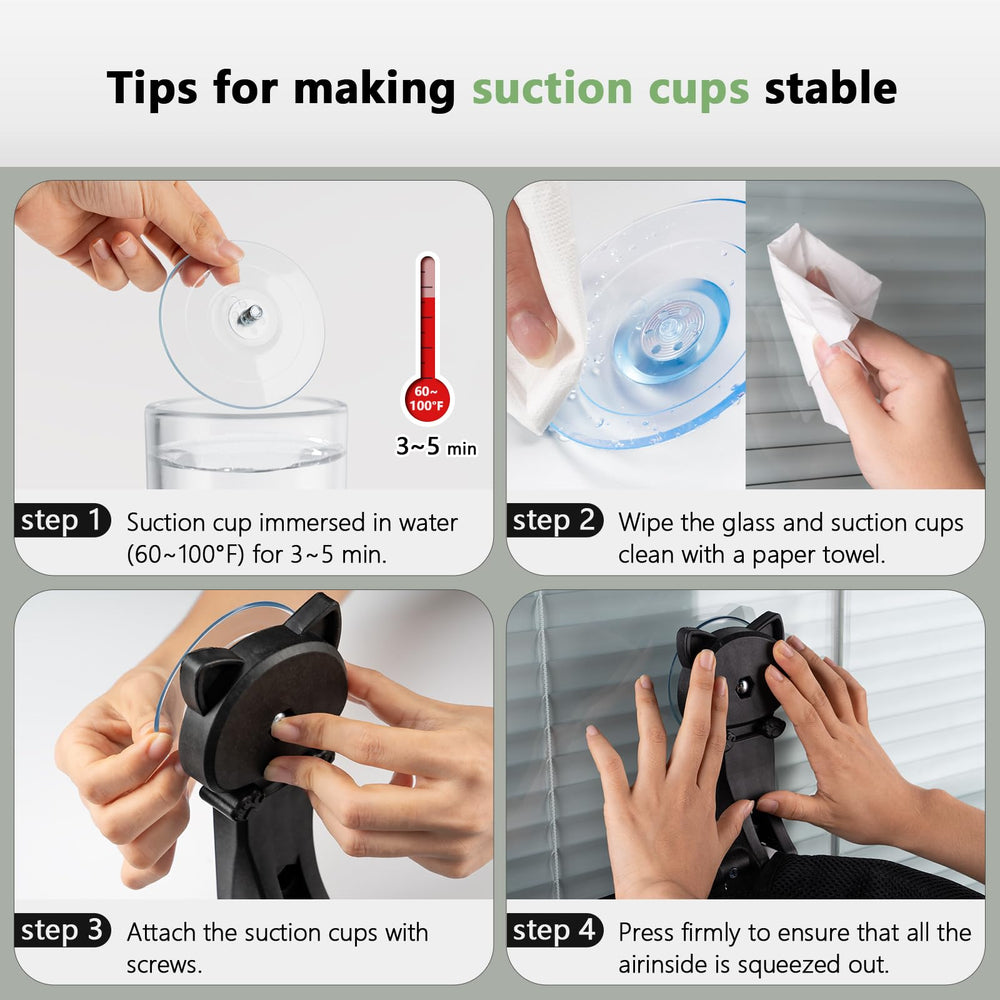 Pre-installation tips show how to prep window surfaces for strong suction.