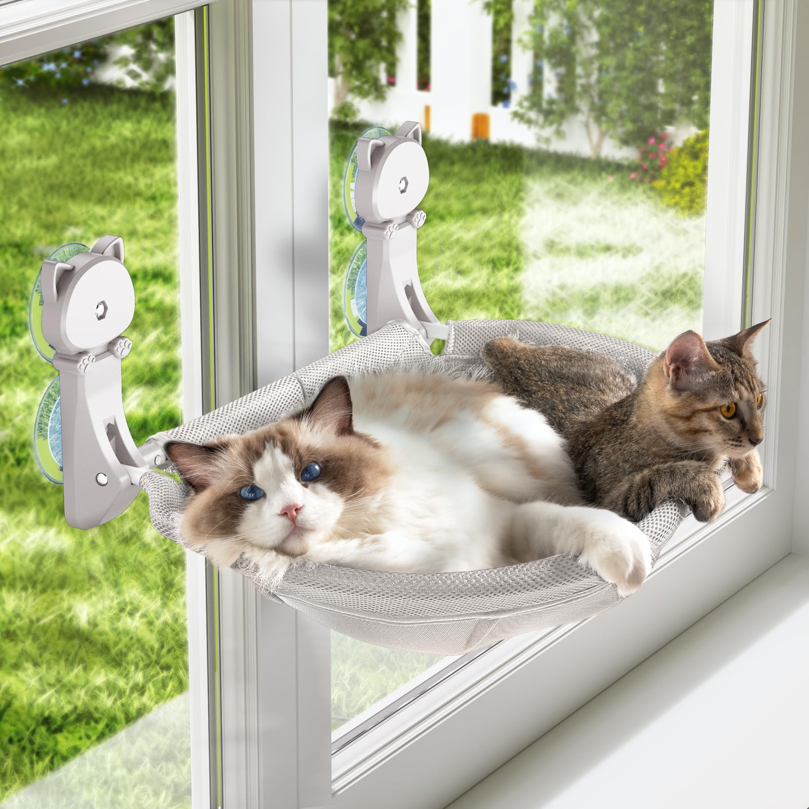 JUNSPOW cat window perch with sunken design for secure naps