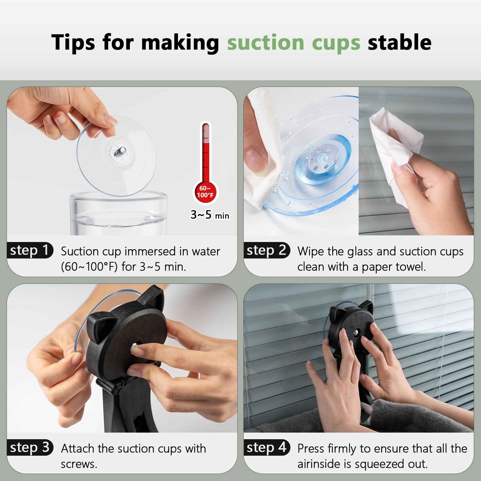 JUNSPOW pre-install suction cup tips ensure strong, tool-free setup.