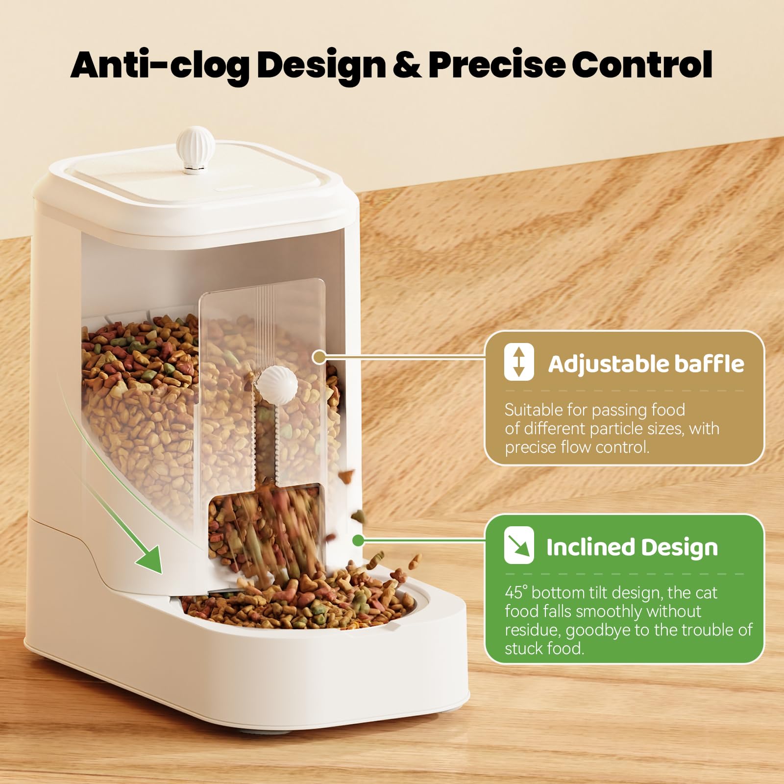 JUNSPOW split-design-water-food-dispenser keeps water and food separate for fresher meals.