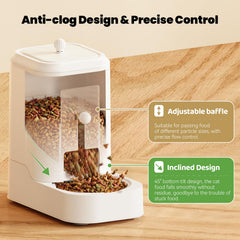 JUNSPOW split-design-water-food-dispenser keeps water and food separate for fresher meals.