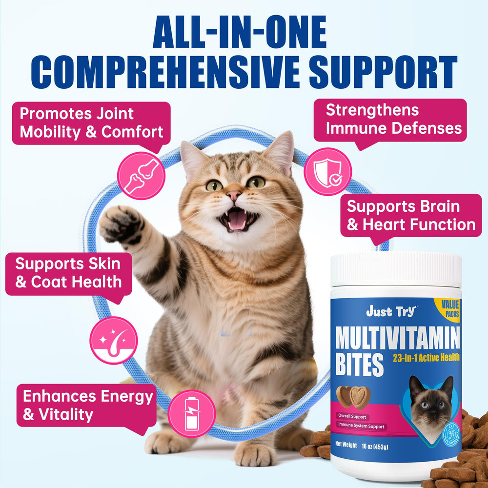 Just Try 23 in 1 taurine cat omega-3 coat health support