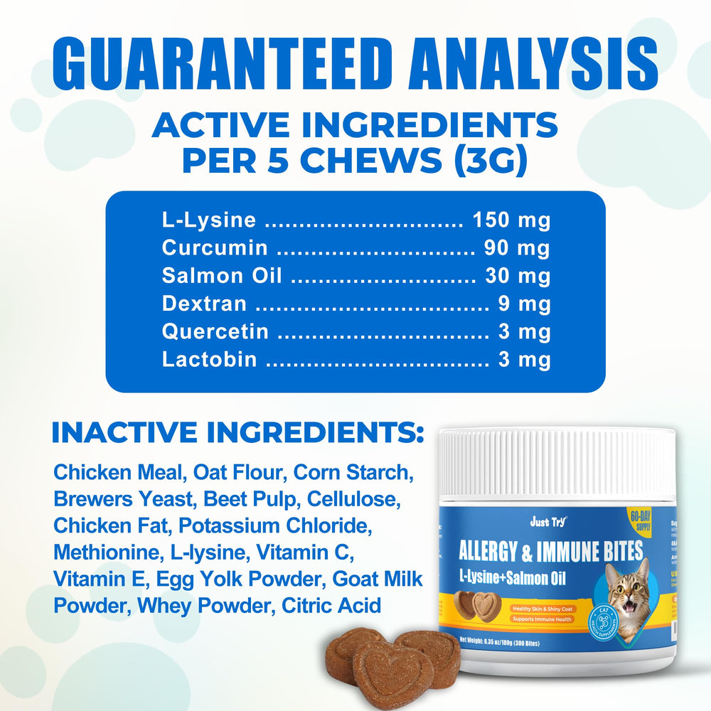 Just Try 300 Bites with Salmon Oil supports coat health and eye function.