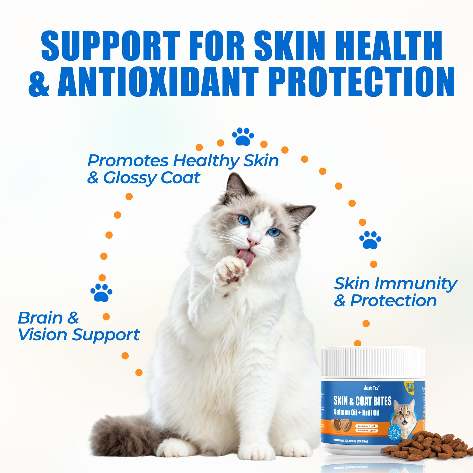 Just Try 300 Bites chicken-flavor treats, easy daily supplementation for picky eaters.
