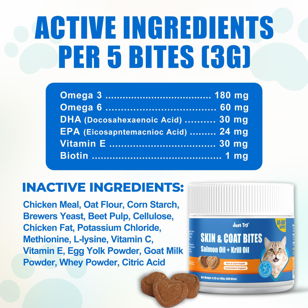 Just Try 300 Bites for indoor cats, a versatile vitamin snack for all ages.