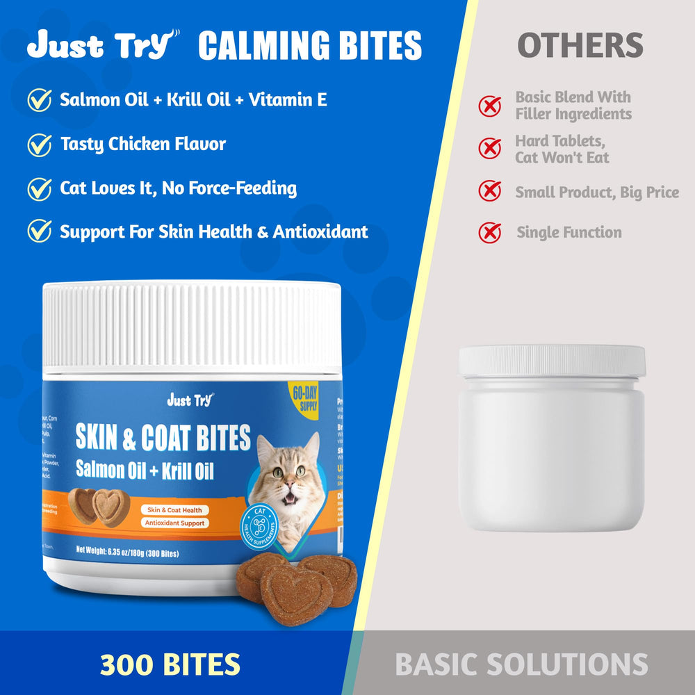 Just Try 300 Bites omega-6 enriched formula, supports skin cell health.