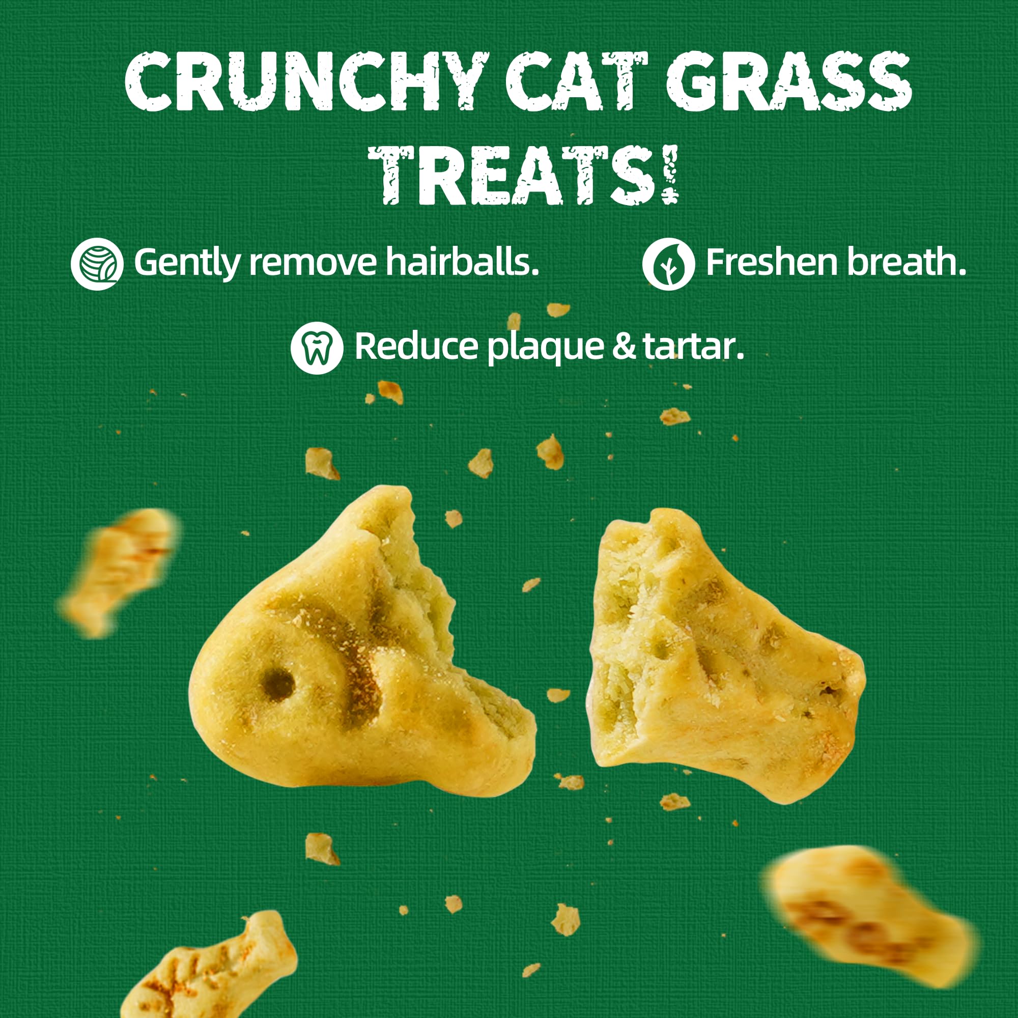 Just Try cat grass treats texture close-up highlights crunchy bite.
