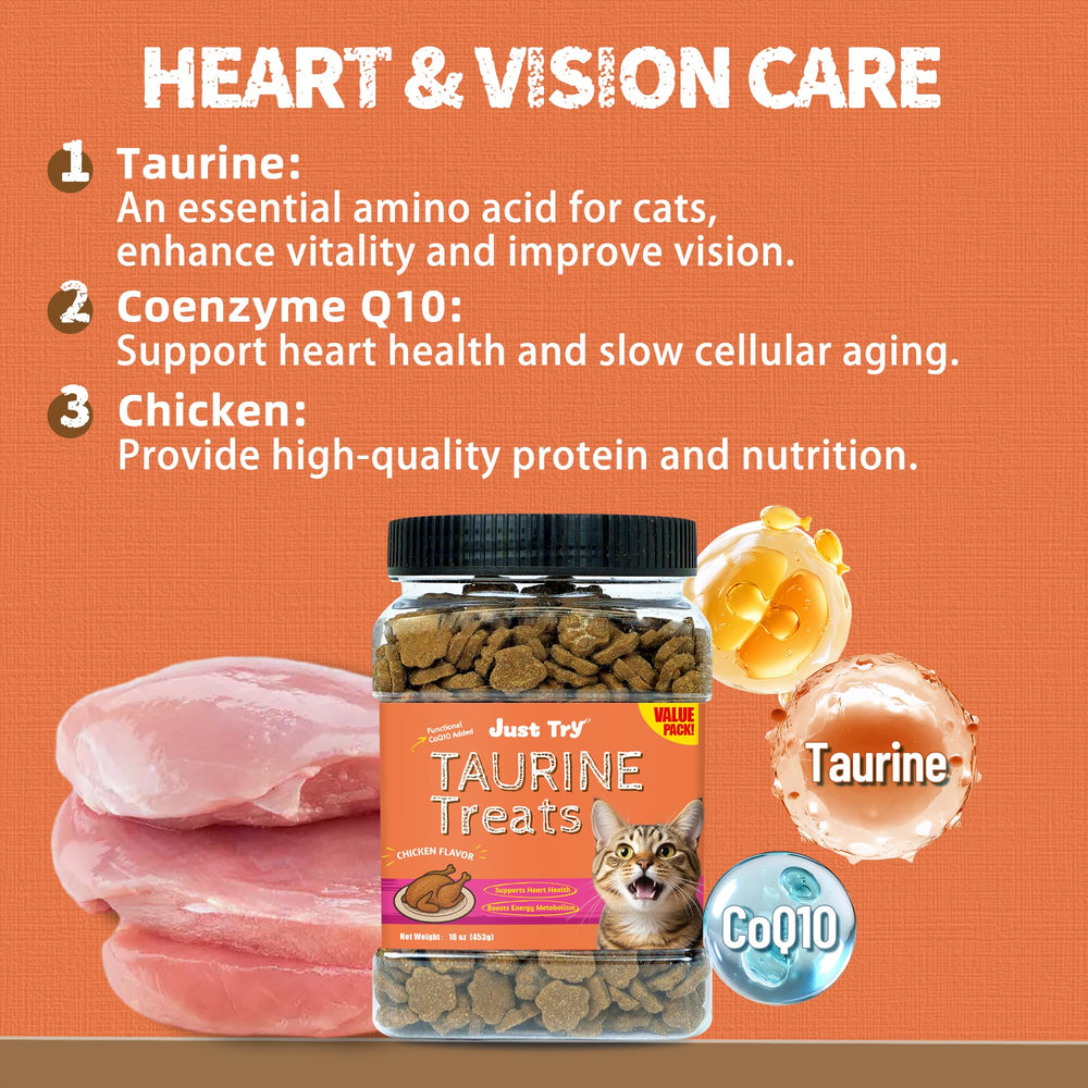 Just Try cat heart support treats with nutrient-rich formula for heart and vision