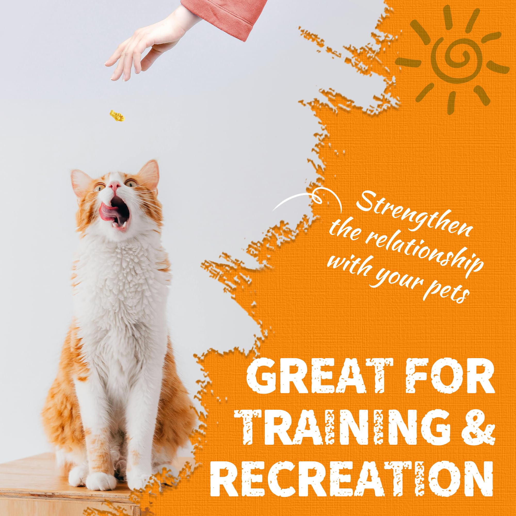 Just Try cat treats bulk-pack display highlighting value and freshness