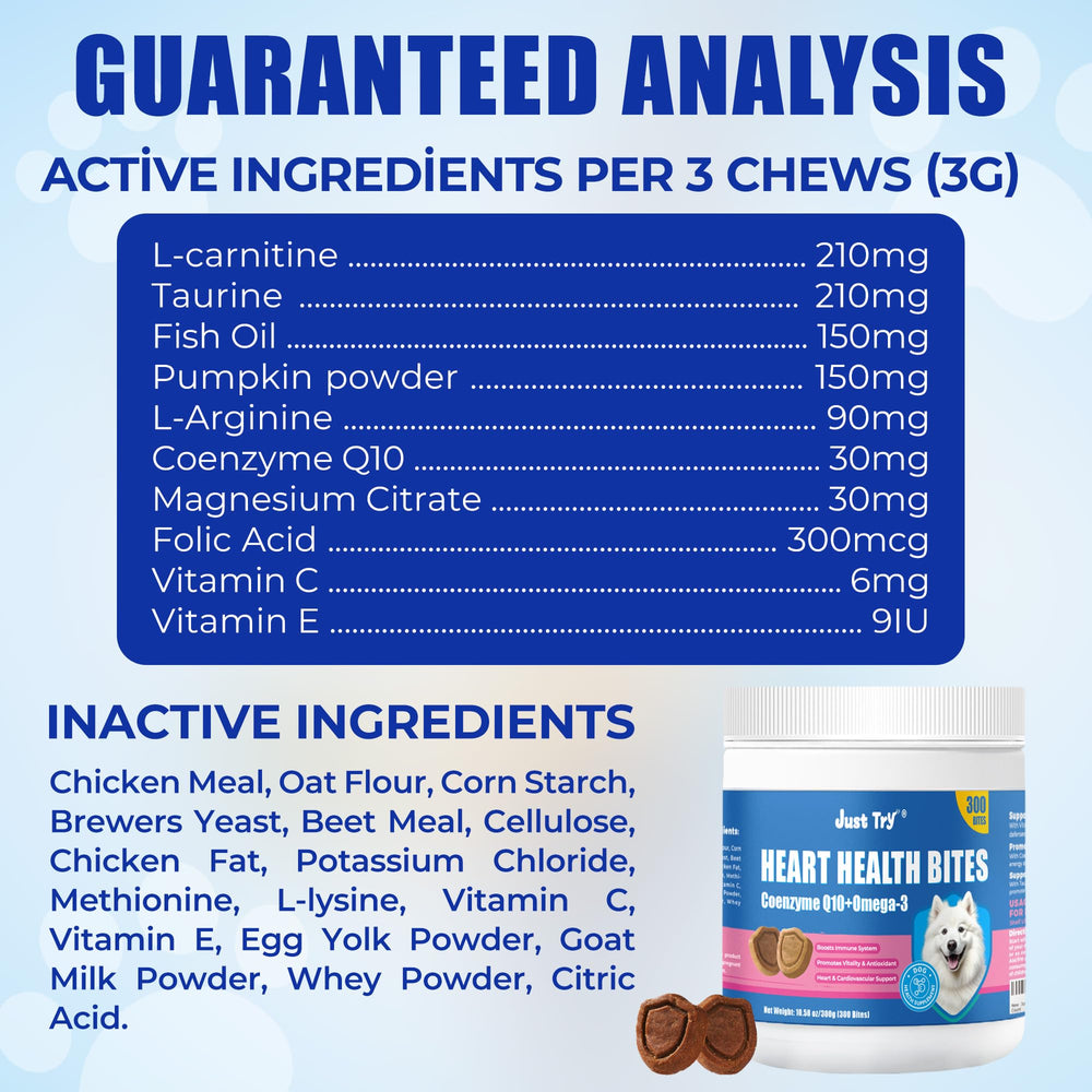 Dog enjoying Just Try Coenzyme Q10 Heart Bites
