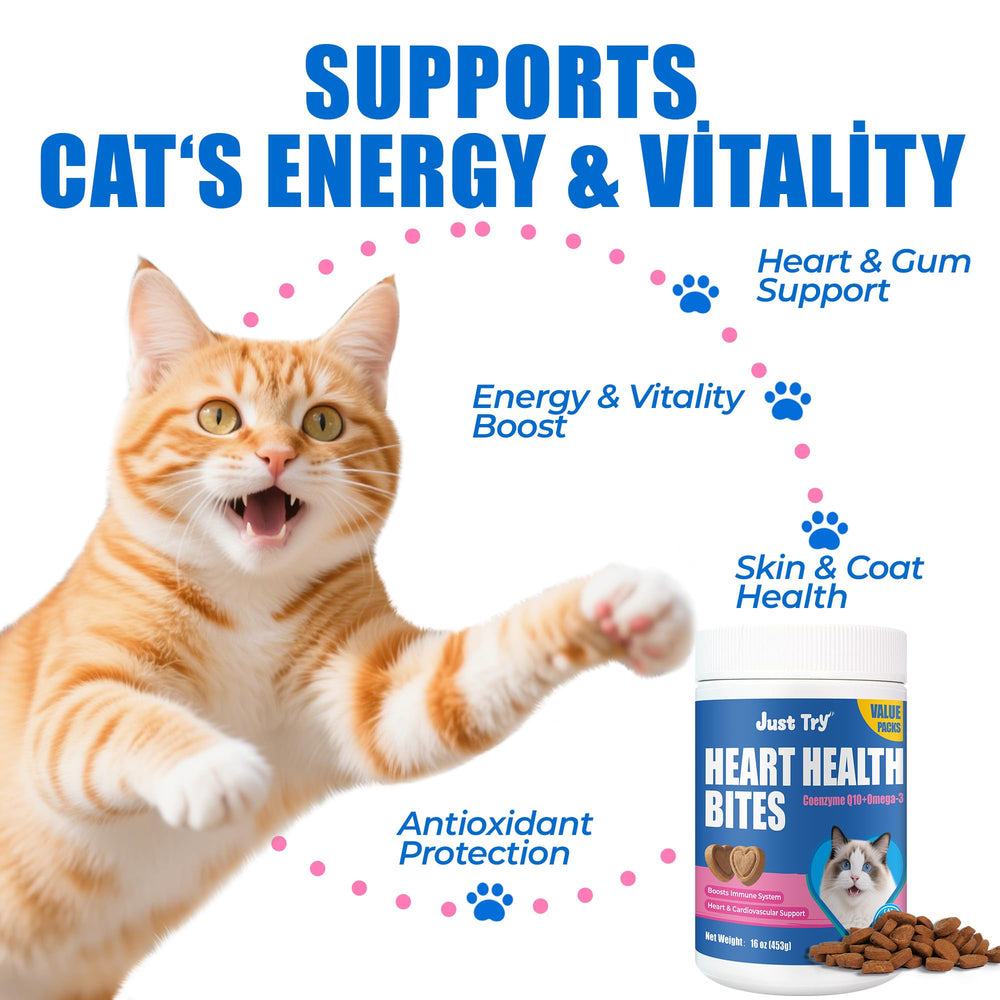 Just Try CoQ10 Heart Bites cat chicken-chews closeup, tasty texture cats enjoy.