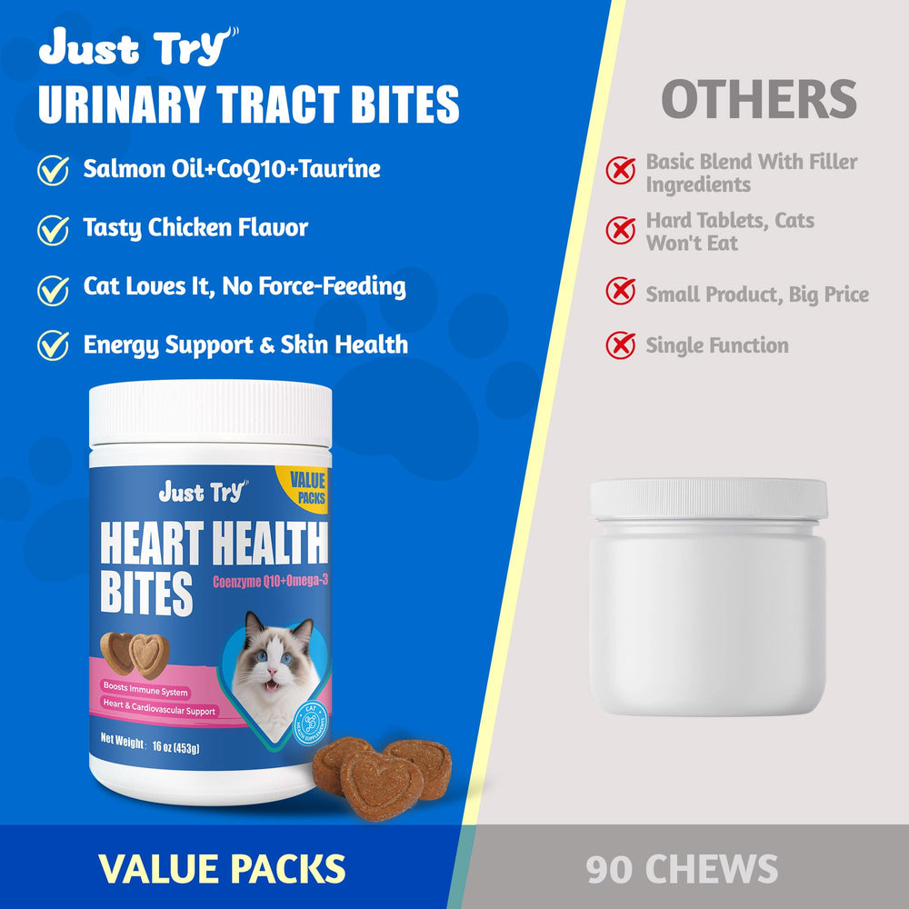 Just Try CoQ10 Heart Bites cat health focus, convenient heart-support chews.