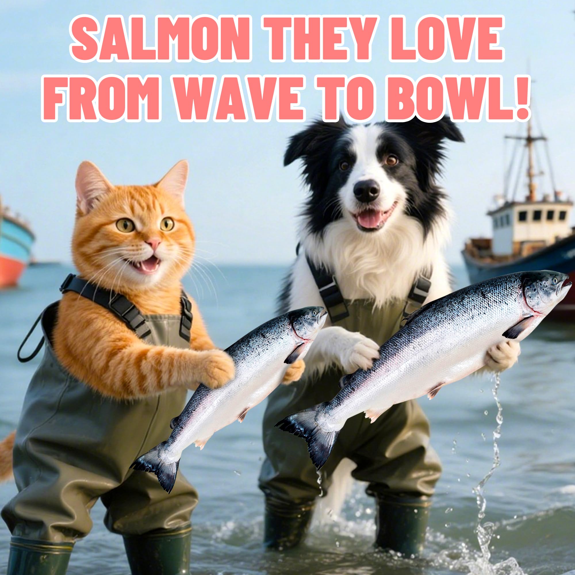 Just Try freeze-dried salmon treats close-up shows grain-free, preservative-free snacking.