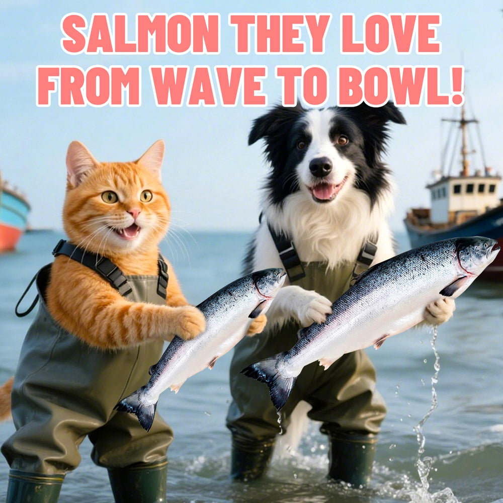 Just Try freeze-dried salmon treats close-up shows grain-free, preservative-free snacking.