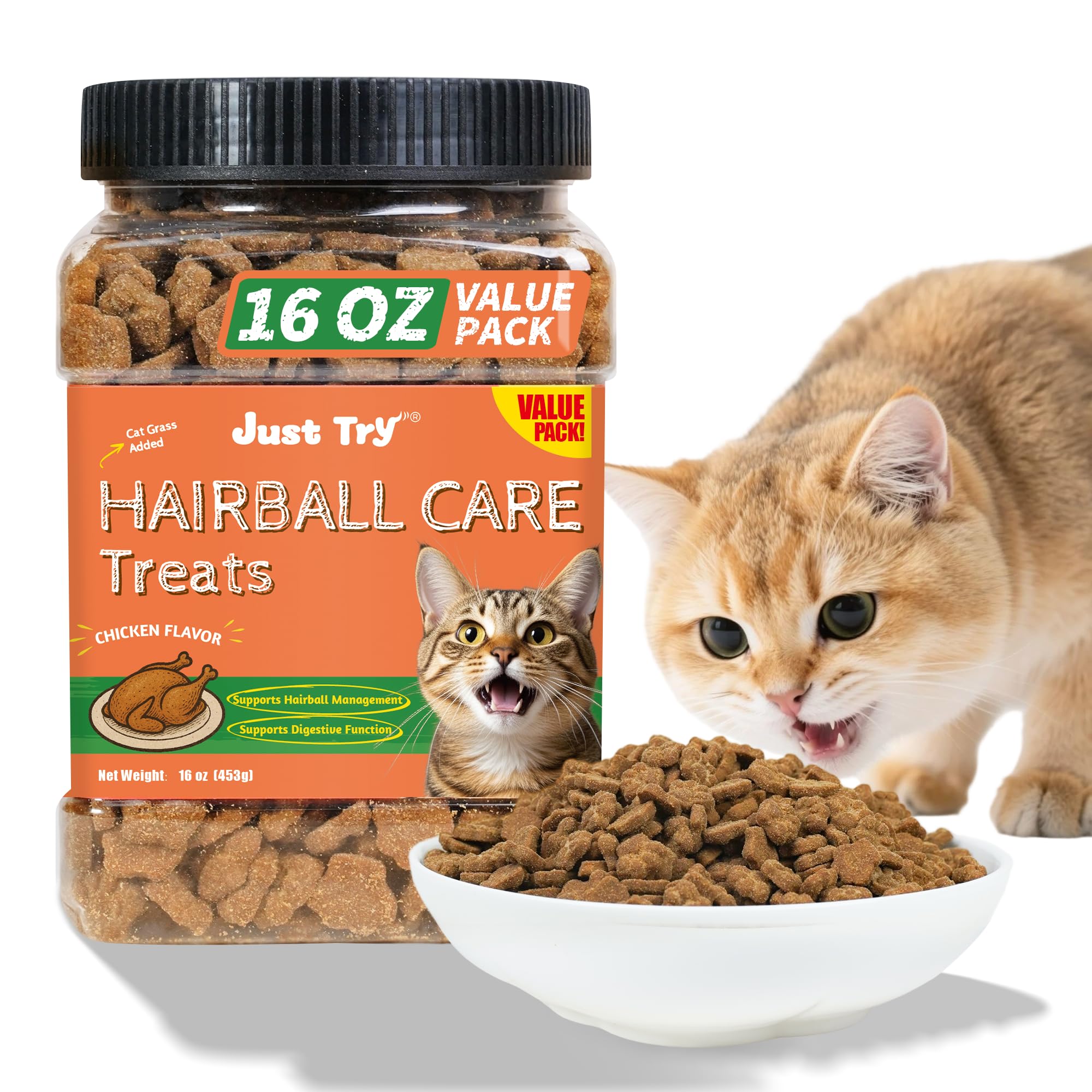 Just Try Hairball Support biscuits in a pack for convenient hairball-friendly snacking
