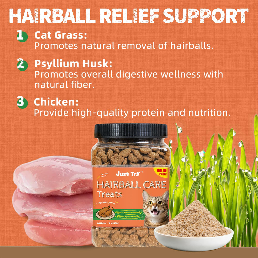 Just Try Hairball Support jar seal highlighting stay-fresh packaging