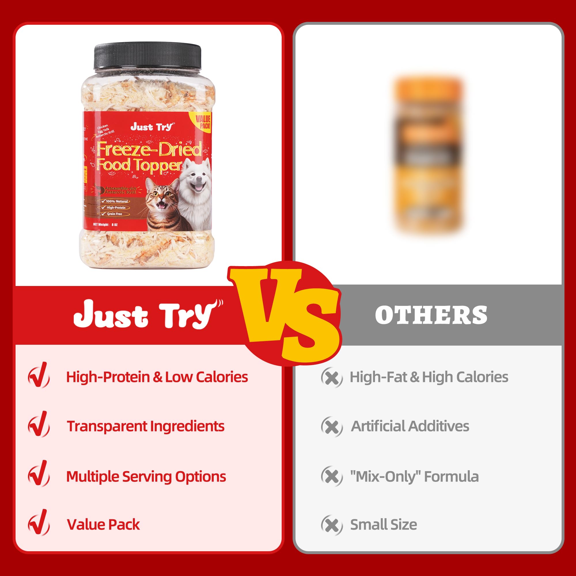 Just Try Grain-free toppers support sensitive stomachs.