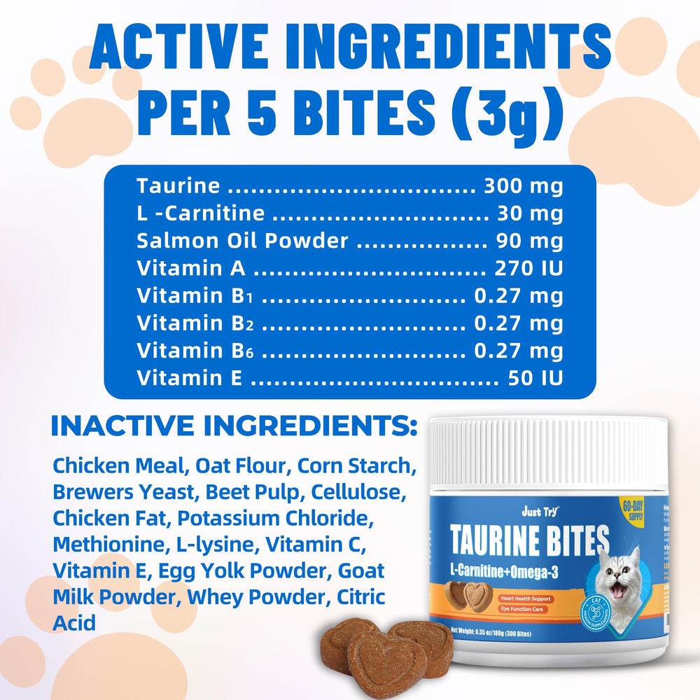 Back of packaging highlights 300 bites and nutrition details