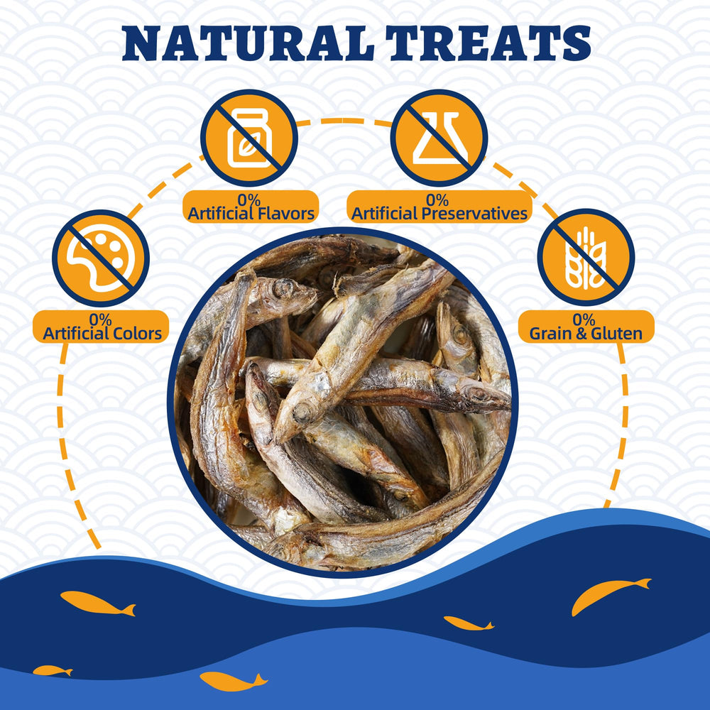 Just Try training treats for dogs with minnows in serving context.